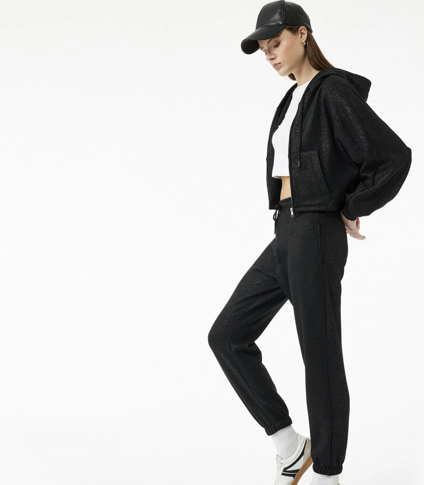 DAMES Koton Zwarte Jogger Met Zakdetails en Glitter