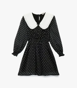 Kinderen Koton Zwarte Kinderen A-lijn Jurk Met Lange Mouwen en Polkadots