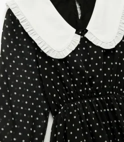 Kinderen Koton Zwarte Kinderen A-lijn Jurk Met Lange Mouwen en Polkadots