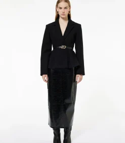 DAMES Koton Zwarte Lange Blazer Knoopdetail Ceintuur