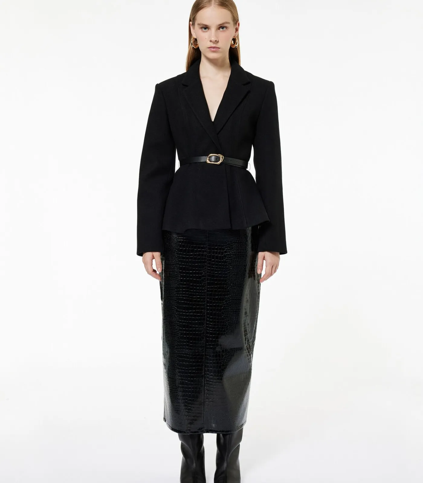 DAMES Koton Zwarte Lange Blazer Knoopdetail Ceintuur