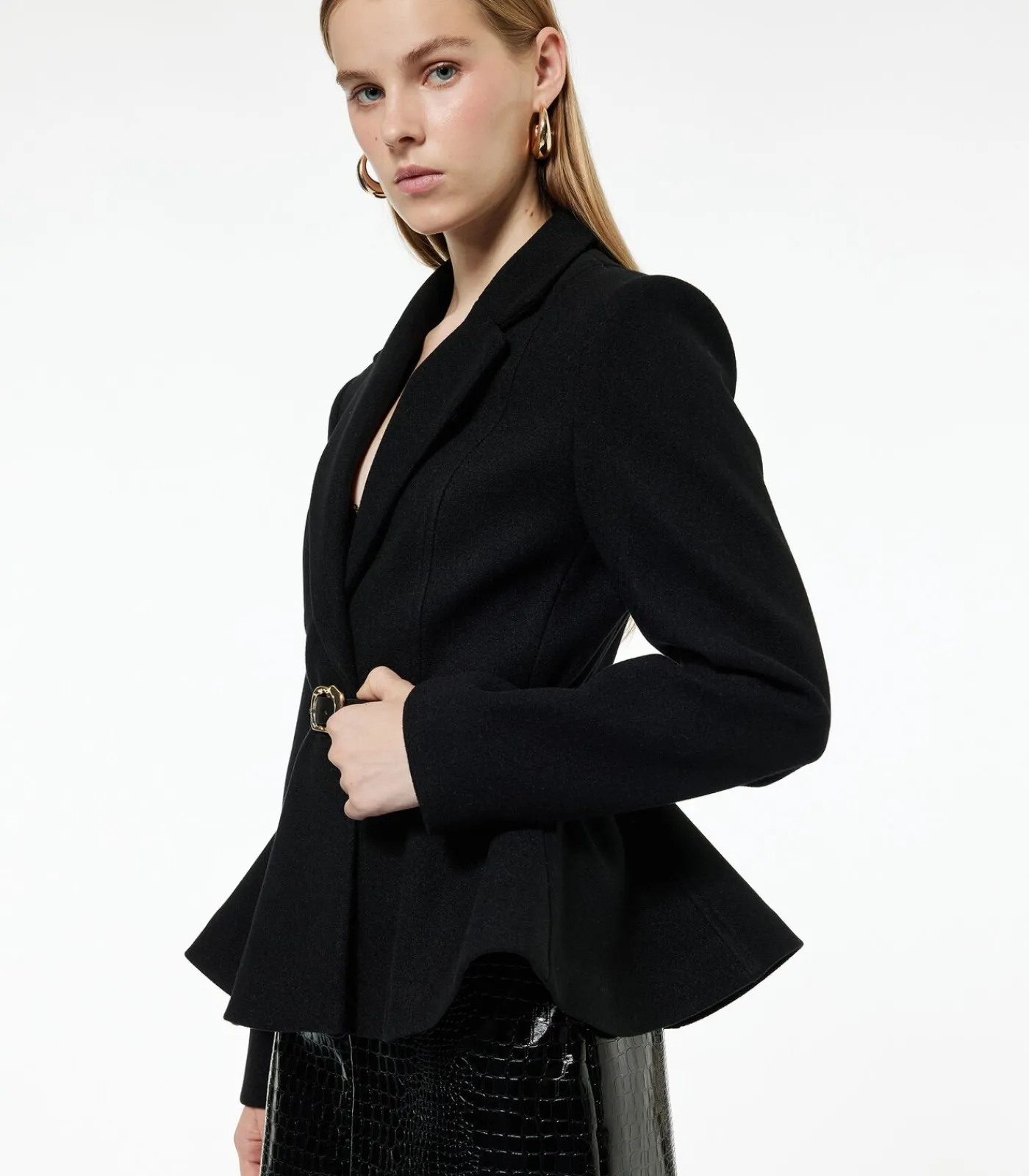 DAMES Koton Zwarte Lange Blazer Knoopdetail Ceintuur