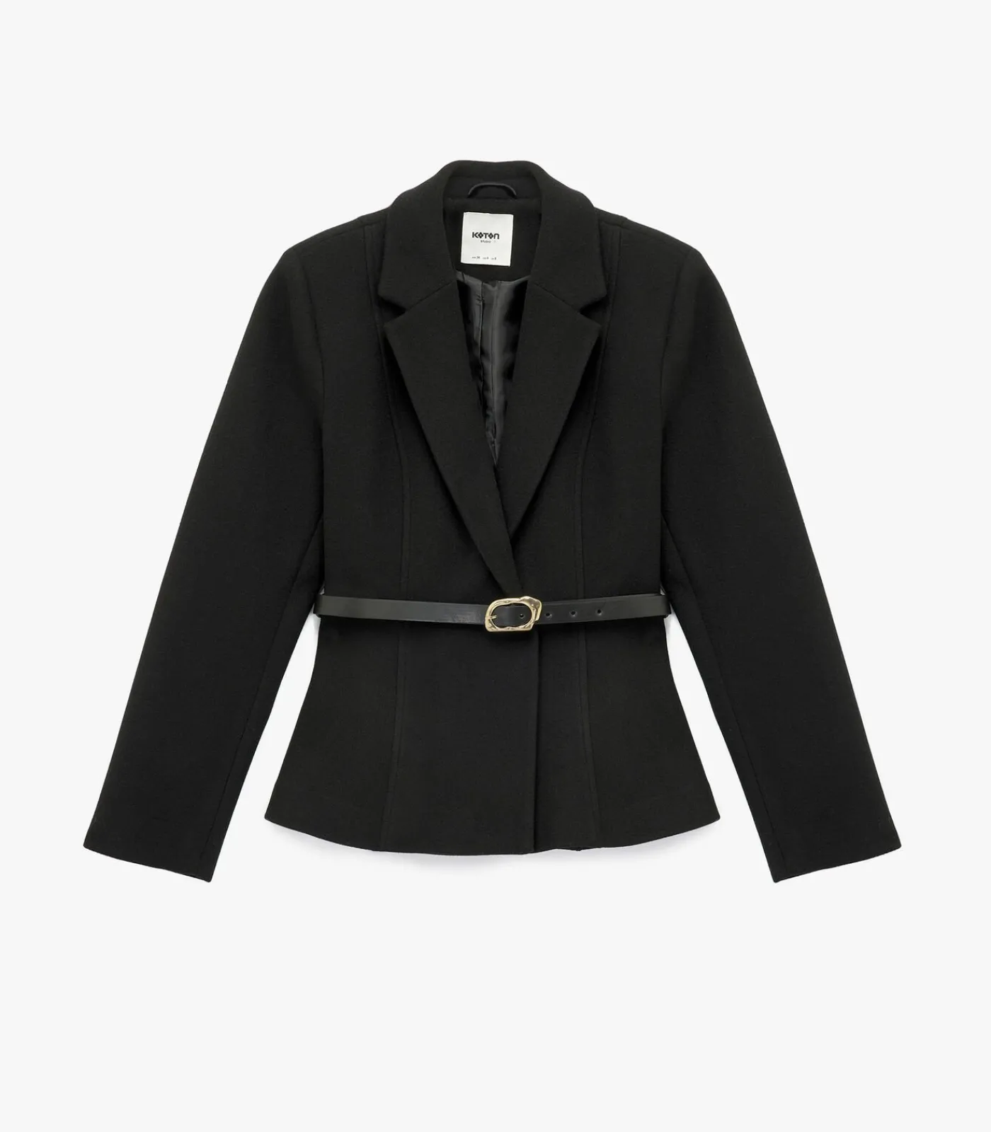 DAMES Koton Zwarte Lange Blazer Knoopdetail Ceintuur