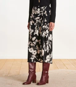 Best Zwarte lange rok met gedrapeerde split DAMES Rokken