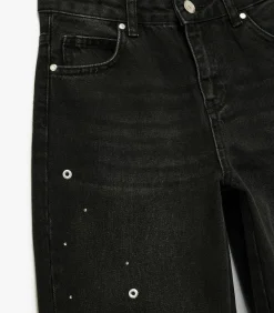 Kinderen Koton Zwarte Meisjes Loose Fit Wijde Spijkerbroeken met Stuudetails