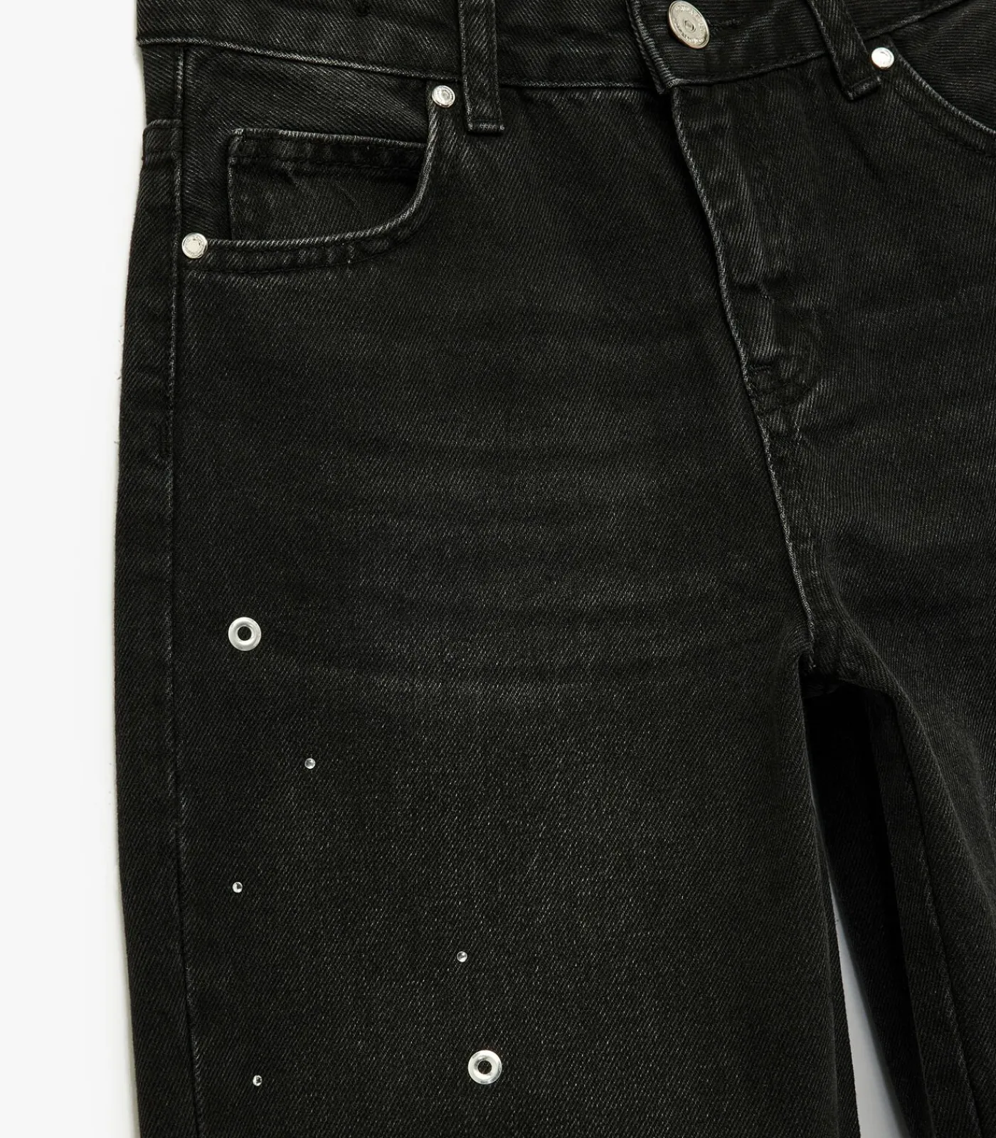 Kinderen Koton Zwarte Meisjes Loose Fit Wijde Spijkerbroeken met Stuudetails