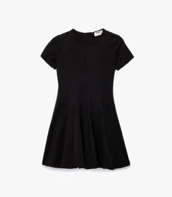 Kinderen Koton Zwarte Meisjesjurk Korte Mouwen Ronde Hals Plooirok