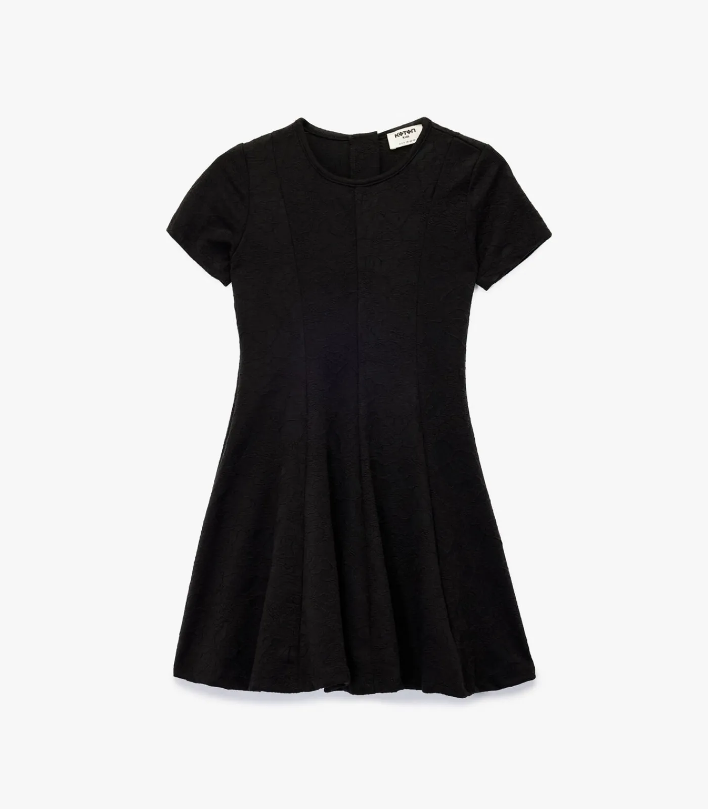 Kinderen Koton Zwarte Meisjesjurk Korte Mouwen Ronde Hals Plooirok