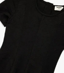 Kinderen Koton Zwarte Meisjesjurk Korte Mouwen Ronde Hals Plooirok