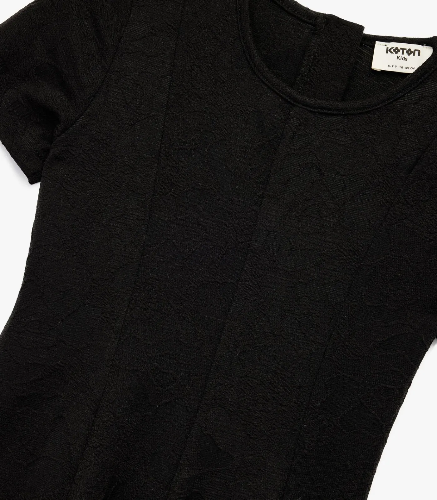 Kinderen Koton Zwarte Meisjesjurk Korte Mouwen Ronde Hals Plooirok