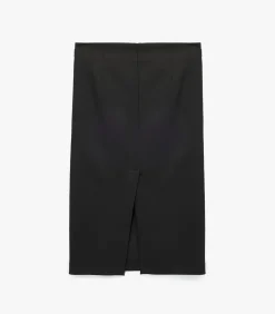 Outlet Zwarte Midi Kokerrok Hoog Gesneden met Metalen Details DAMES Rokken