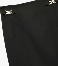 Outlet Zwarte Midi Kokerrok Hoog Gesneden met Metalen Details DAMES Rokken