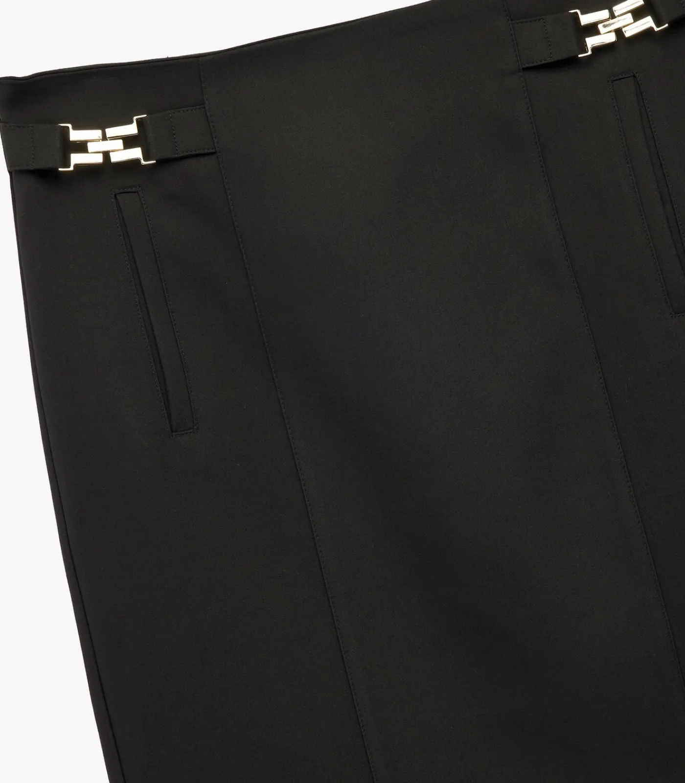 Outlet Zwarte Midi Kokerrok Hoog Gesneden met Metalen Details DAMES Rokken