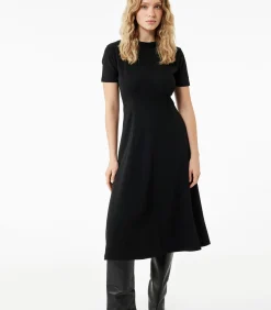 DAMES Koton Zwarte Midi-jurk Slanke Pasvorm Korte Mouwen