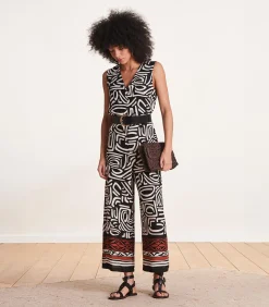 Hot Zwarte mouwloze jumpsuit met V-halsprint DAMES Jumpsuits