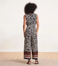 Hot Zwarte mouwloze jumpsuit met V-halsprint DAMES Jumpsuits