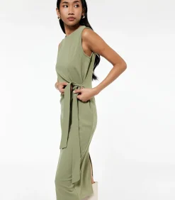 Best Zwarte Mouwloze Midi-jurk met Ceintuur DAMES Jurken