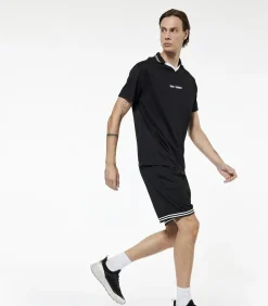 Heren Koton Zwarte Sportkorte Broek Normale Taille Met Zakdetail