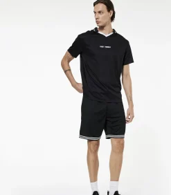 Heren Koton Zwarte Sportkorte Broek Normale Taille Met Zakdetail