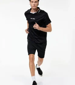 Discount Zwarte Sportshort met Elastische Taille en Strependetail Heren Broeken & Shorts